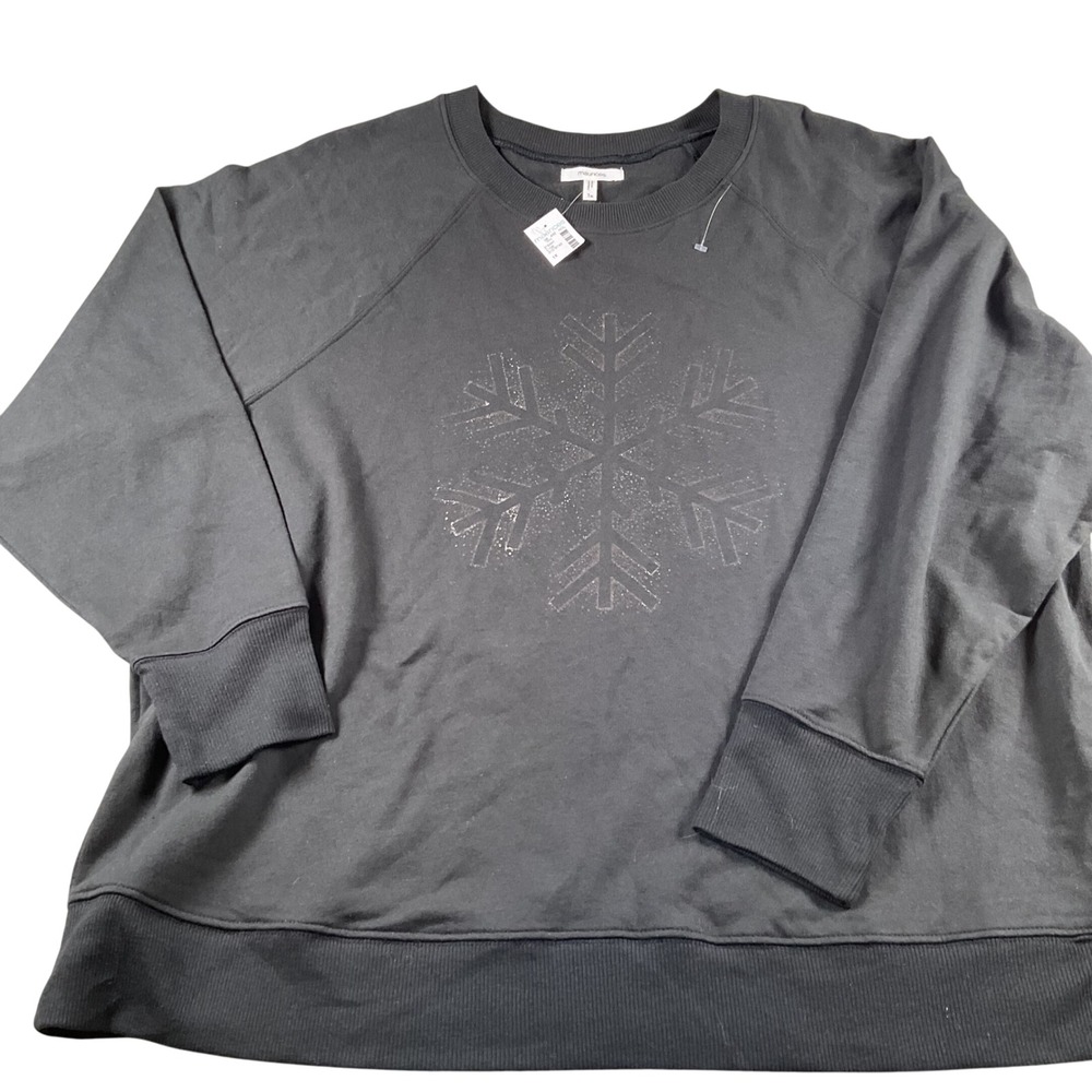 Maurices Womens 1X Black Long Sleeve Snowflake‎ Graphic Crew Neck Sweatshirt